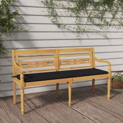 Banc avec coussin noir 150 cm Bois de teck massif