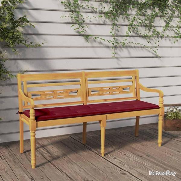 Banc avec coussin rouge bordeaux 150cm Bois teck massif