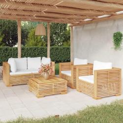 Salon de 5 pcs avec coussins Bois de teck solide
