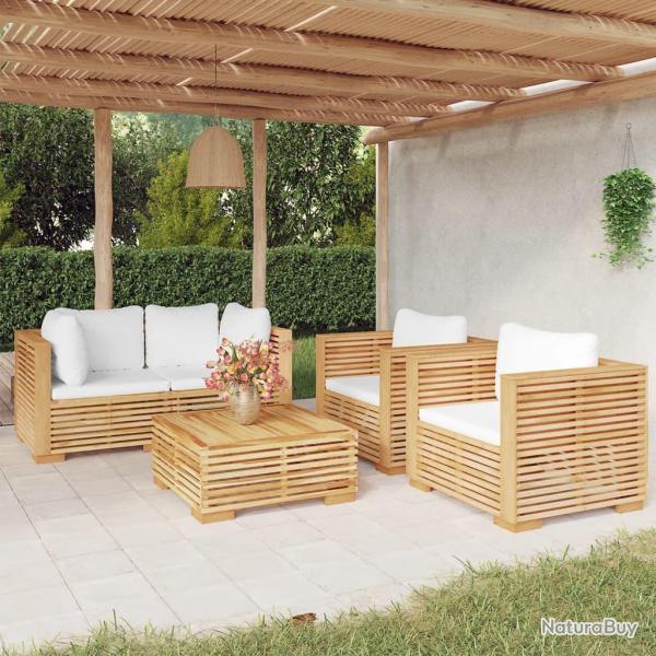 Salon de 5 pcs avec coussins Bois de teck solide