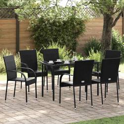 Chaises empilables d'ext&eacute;rieur lot de 6 R&eacute;sine tress&eacute;e Noir