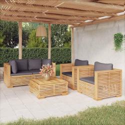 Salon de jardin 5 pi&egrave;ces avec coussins, en bois de teck solide