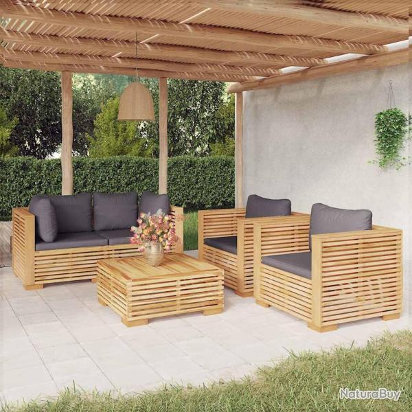 Salon de jardin 5 pi�ces avec coussins, en bois de teck solide