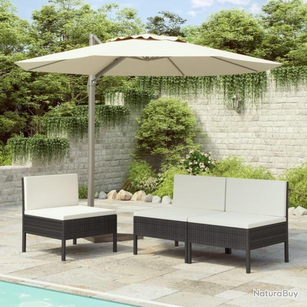 Chaises de lot de 3 avec coussins R�sine tress�e Noir