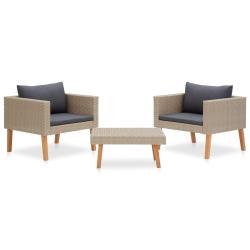Salon de 3 pcs avec coussins R&eacute;sine tress&eacute;e Beige