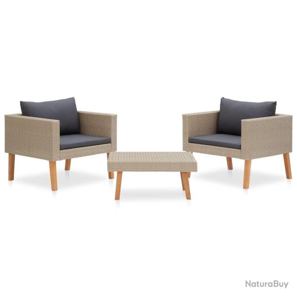 Salon de 3 pcs avec coussins R�sine tress�e Beige