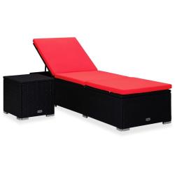 Chaise longue avec coussin et table &agrave; th&eacute; R&eacute;sine tress&eacute;e Rouge