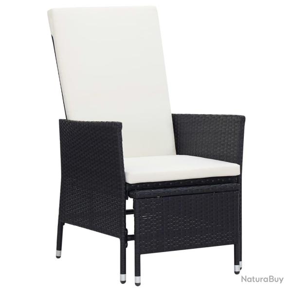 Chaise inclinable de avec coussins R�sine tress�e Noir