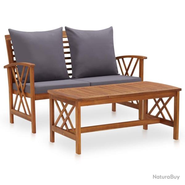 Salon de 2 pcs avec coussins bois d'acacia solide