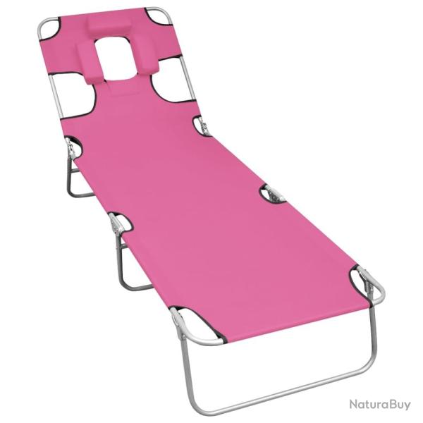 Chaise longue pliable avec coussin de t�te Acier Rose magento
