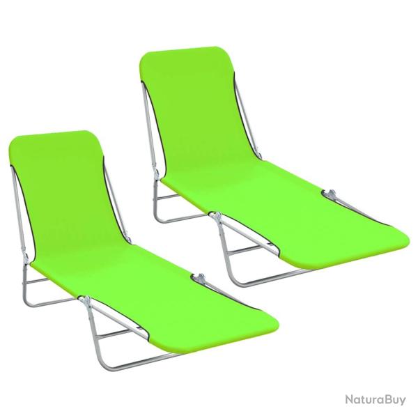 Chaises longues pliables lot de 2 Acier et tissu Vert