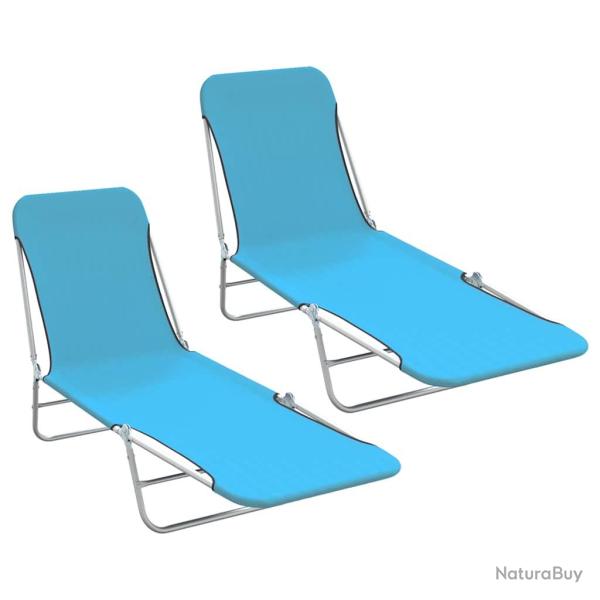 Chaises longues pliables lot de 2 Acier et tissu Bleu
