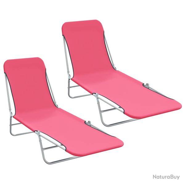 Chaises longues pliables lot de 2 Acier et tissu Rose