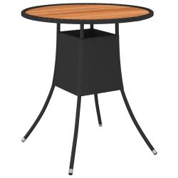 Table &agrave; d&icirc;ner de Noir &Oslash; 70 cm R&eacute;sine tress&eacute;e et acacia