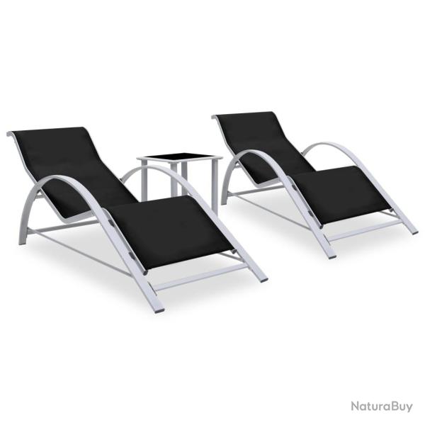 Chaises longues lot de 2 avec table aluminium noir