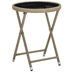 Table &agrave; th&eacute; Beige 60 cm R&eacute;sine tress&eacute;e et verre tremp&eacute;
