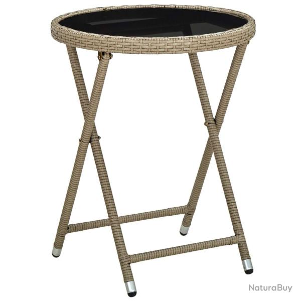 Table � th� Beige 60 cm R�sine tress�e et verre tremp�
