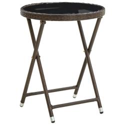 Table &agrave; th&eacute; Marron 60 cm R&eacute;sine tress&eacute;e et verre tremp&eacute;