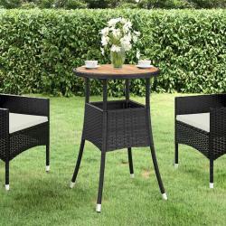 Table de &Oslash;60x75 cm Acacia et r&eacute;sine tress&eacute;e Noir