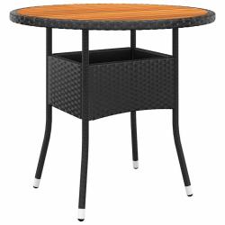 Table de &Oslash;80x75 cm R&eacute;sine tress&eacute;e et bois d'acacia Noir