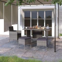 Jeu de chaise et tabouret de 4 pcs R&eacute;sine tress&eacute;e Gris