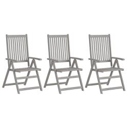 Chaises inclinables de lot de 3 Gris Bois solide acacia