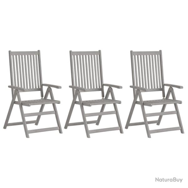 Chaises inclinables de lot de 3 Gris Bois solide acacia