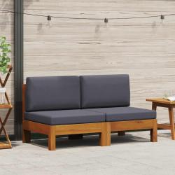 Canap&eacute;s centraux 2 pcs avec coussins gris fonc&eacute; Acacia solide
