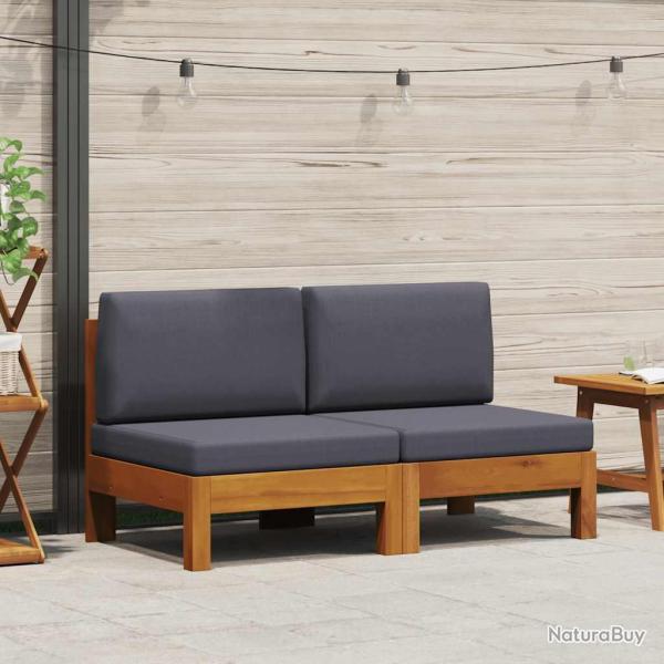 Canap�s centraux 2 pcs avec coussins gris fonc� Acacia solide