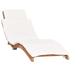 Chaise longue pliable avec coussin blanc cr&egrave;me Bois de teck