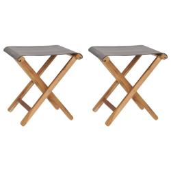 Chaises pliables lot de 2 Bois teck solide et tissu Gris fonc&eacute;