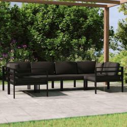 Salon de 6 pi&egrave;ces avec coussins en aluminium anthracite