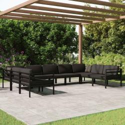 Salon de 9 pi&egrave;ces avec coussins en aluminium anthracite