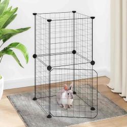 Cage animaux de compagnie &agrave; 8 panneaux et porte Noir 35x35 cm