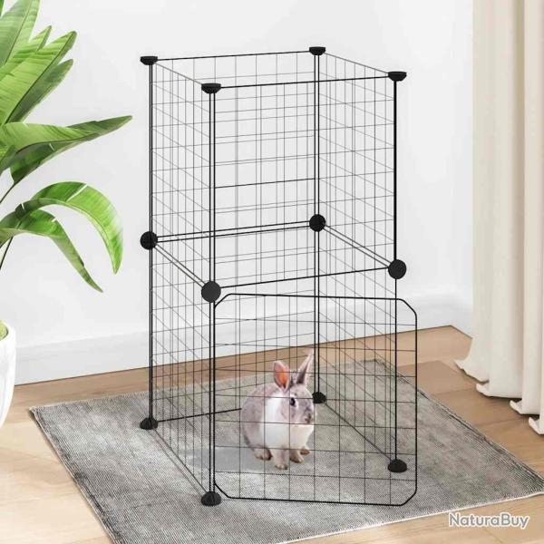 Cage animaux de compagnie � 8 panneaux et porte Noir 35x35 cm