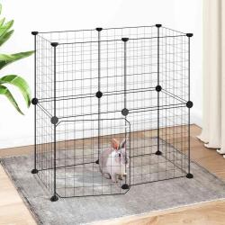 Cage animaux de compagnie &agrave; 12 panneaux et porte Noir 35x35 cm