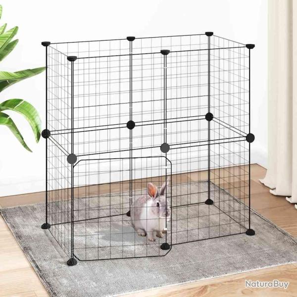 Cage animaux de compagnie � 12 panneaux et porte Noir 35x35 cm