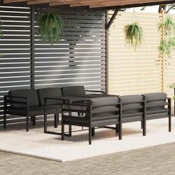 Salon de 7 pi&egrave;ces avec coussins anthracite, en aluminium