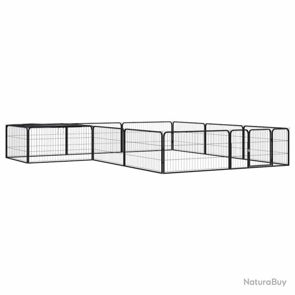 Parc pour chien, 12 panneaux, acier enduit de poudre, noir, pour le jardin, 100 � 50 cm