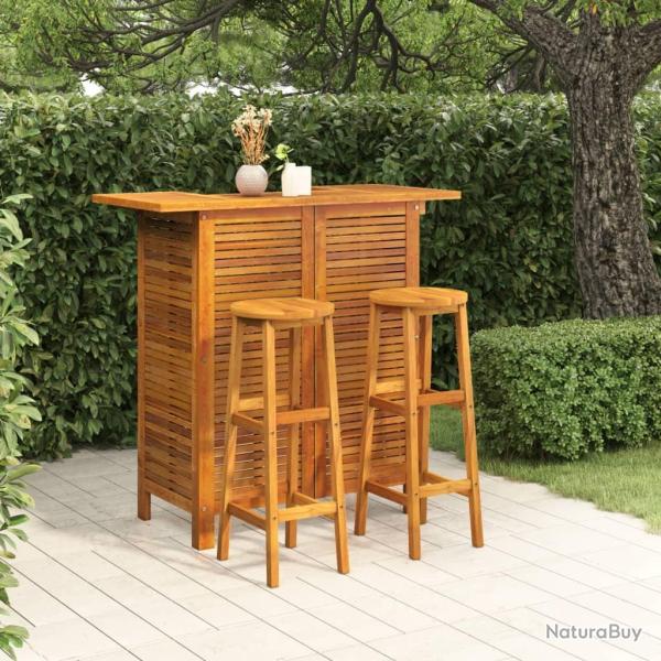 Ensemble de bar de 3 pcs Bois d'acacia solide