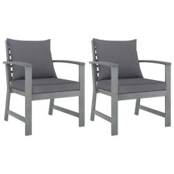 Chaises de lot de 2 avec coussins gris fonc&eacute; Bois acacia