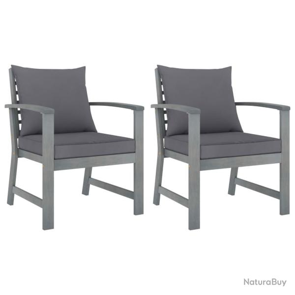 Chaises de lot de 2 avec coussins gris fonc� Bois acacia
