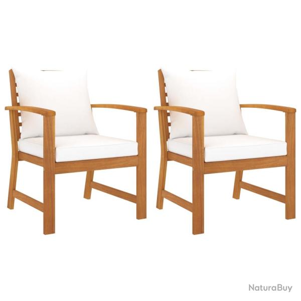 Chaises de lot de 2 et coussin cr�me Bois acacia massif