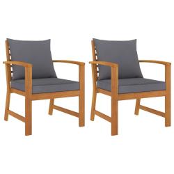 Chaises de lot de 2 avec coussin gris fonc&eacute; Bois acacia