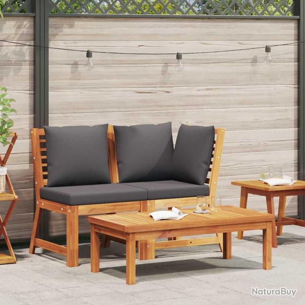 Salon de 3 pi�ces avec coussin gris fonc� en bois d'acacia solide