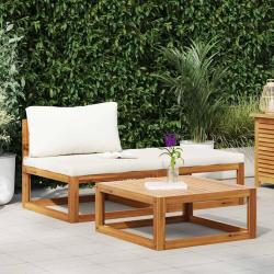 Salon de 3 pcs avec coussins cr&egrave;me Bois d'acacia solide