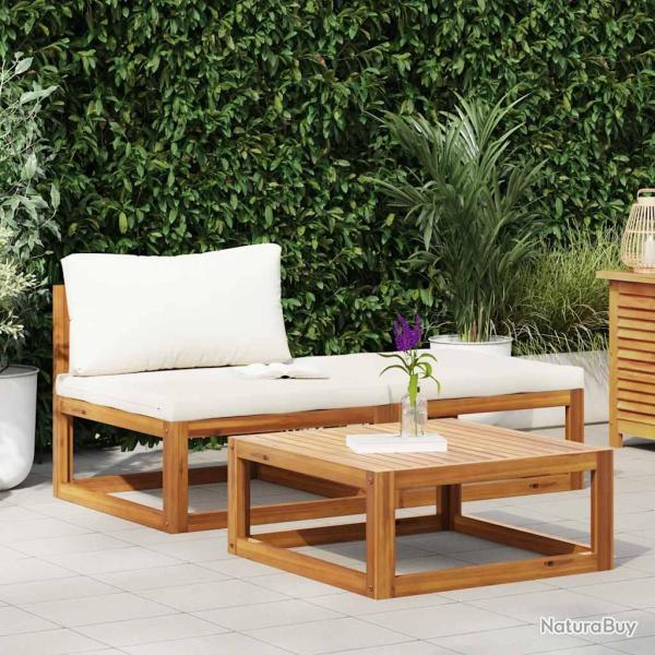 Salon de 3 pcs avec coussins cr�me Bois d'acacia solide