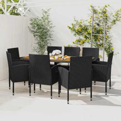 Ensemble &agrave; manger d'ext&eacute;rieur 9 pcs R&eacute;sine tress&eacute;e Noir