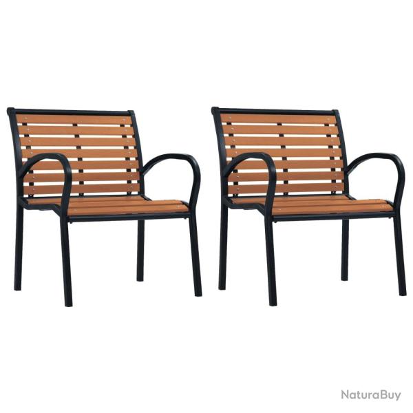 Chaises de lot de 2 Acier et WPC Noir et marron