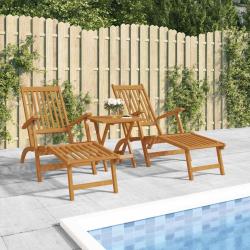 Chaise longue d'ext&eacute;rieur repose-pieds lot de 2 Acacia solide